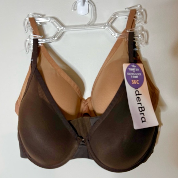 WONDERBRA New 2 Pack T-Shirt Bra Underwire Padded Adjustable Strap Brown Tan 36C - Picture 4 of 9